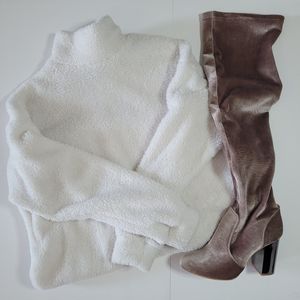 🍁Shein White Teddy Bear Sherpa Sweater Dress Size Small